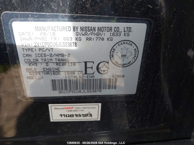 Nissan Kicks 2018 3N1CP5CU6JL523678 Image 9