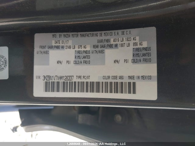 Aukcja sprzedaży 2017 Mazda Mazda3 Gs, vin: 3MZBN1V7XHM128337, numer aukcji: 12688648