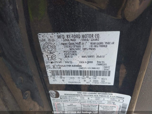 12688678 :رقم المزاد ، 1FTPW14V79FA59985 vin ، 2009 Ford F150 Supercrew مزاد بيع