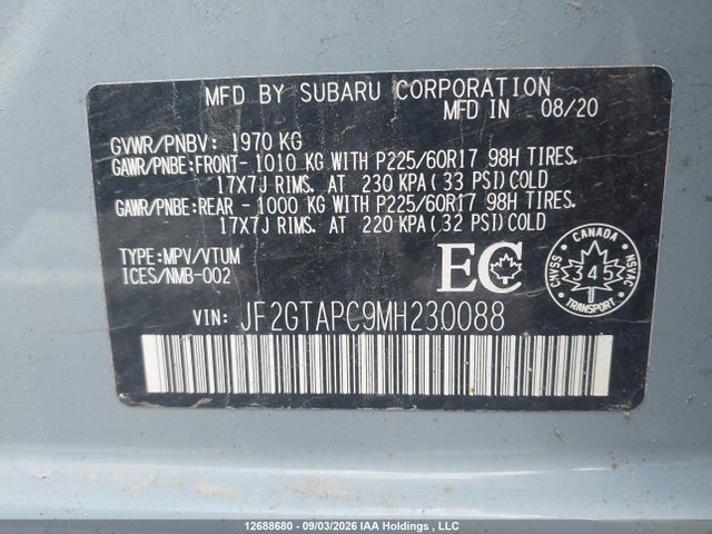Продажа на аукционе авто 2021 Subaru Crosstrek Premium, vin: JF2GTAPC9MH230088, номер лота: 12688680