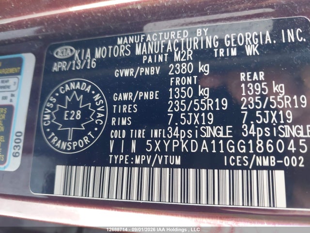 KIA Sorento 2.0l Sx 2016 5XYPKDA11GG186045 Image 18