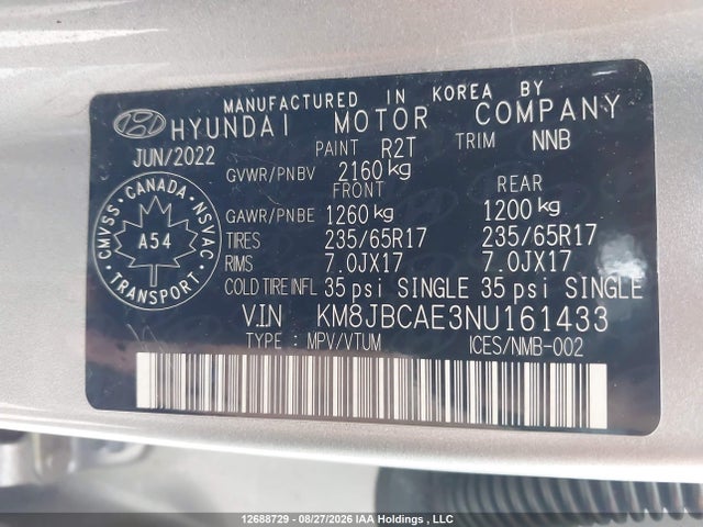 KM8JBCAE3NU161433 Hyundai Tucson Preferred Awd