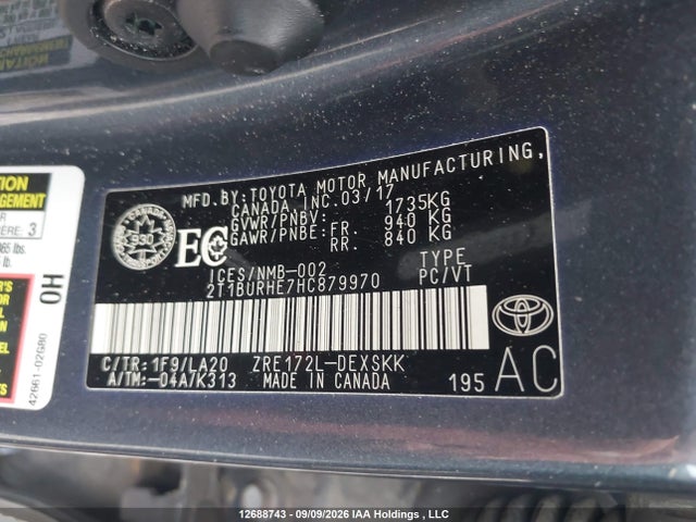 Aukcja sprzedaży 2017 Toyota Corolla Se, vin: 2T1BURHE7HC879970, numer aukcji: 12688743