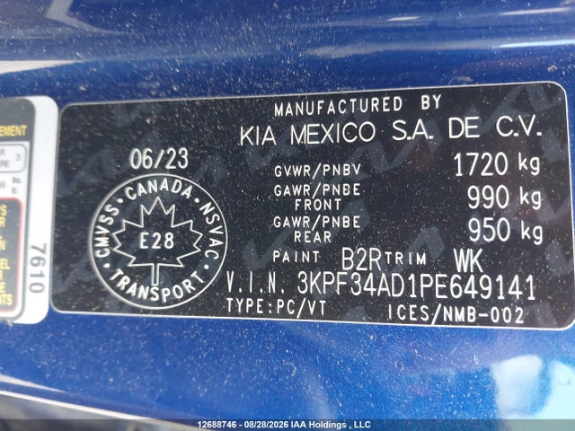 Продаж на аукціоні авто 2023 Kia Forte Ex/ex Premium/ex+/gt-line, vin: 3KPF34AD1PE649141, номер лоту: 12688746