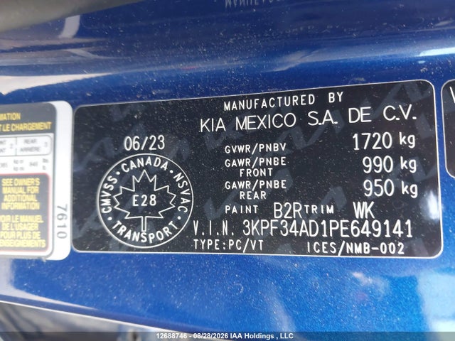 Продаж на аукціоні авто 2023 Kia Forte Ex/ex Premium/ex+/gt-line, vin: 3KPF34AD1PE649141, номер лоту: 12688746