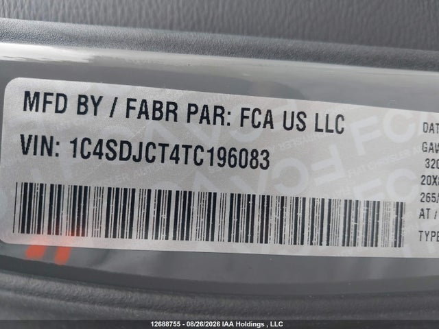 Aukcja sprzedaży 2026 Dodge Durango Gt, vin: 1C4SDJCT4TC196083, numer aukcji: 12688755