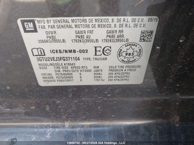 3GTU2VEJ3FG371104 GMC Sierra K1500 Slt