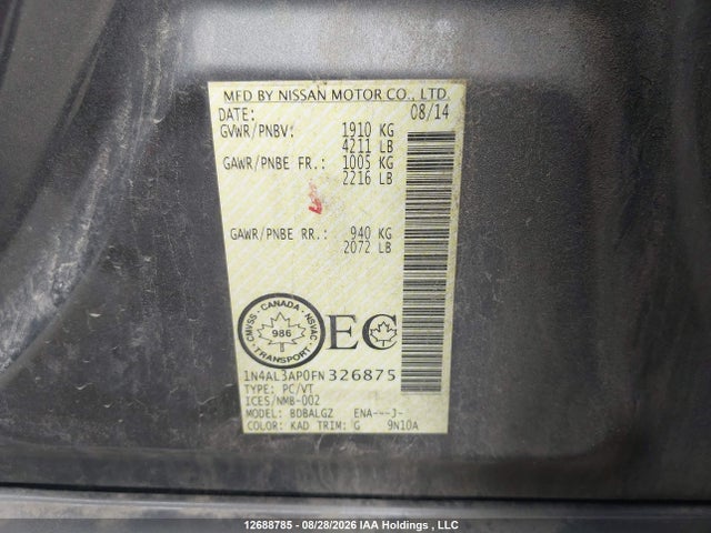 1N4AL3AP0FN326875 Nissan Altima 2.5/s/sv/sl