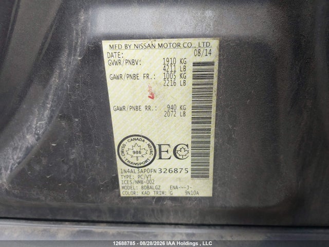 1N4AL3AP0FN326875 Nissan Altima 2.5/s/sv/sl