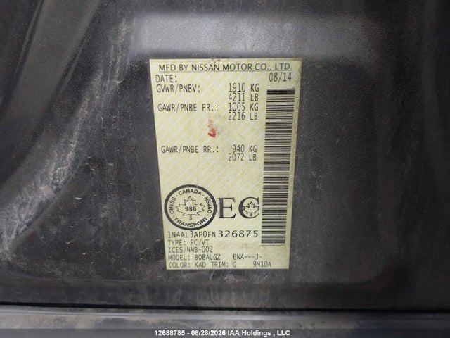 1N4AL3AP0FN326875 Nissan Altima 2.5/s/sv/sl