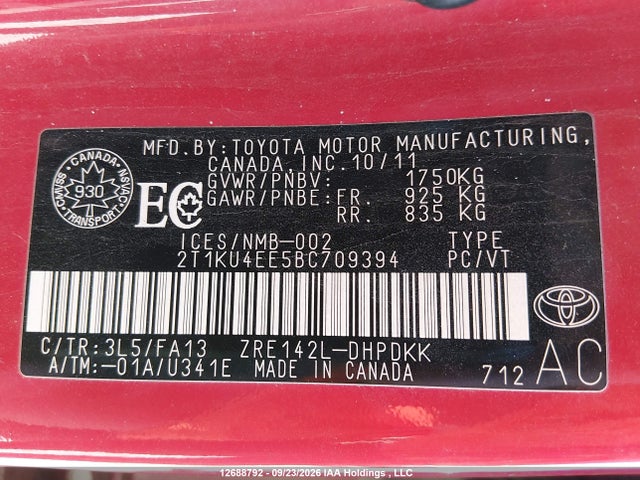 Продаж на аукціоні авто 2011 Toyota Corolla Matrix, vin: 2T1KU4EE5BC709394, номер лоту: 12688792