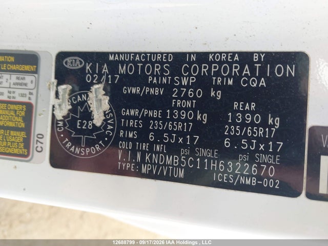 KIA SEDONA LX 2017 KNDMB5C11H6322670 Image 9