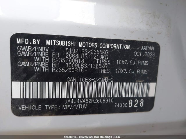 JA4J4VA82RZ608910 Mitsubishi Outlander Se/black Edition/ralliart