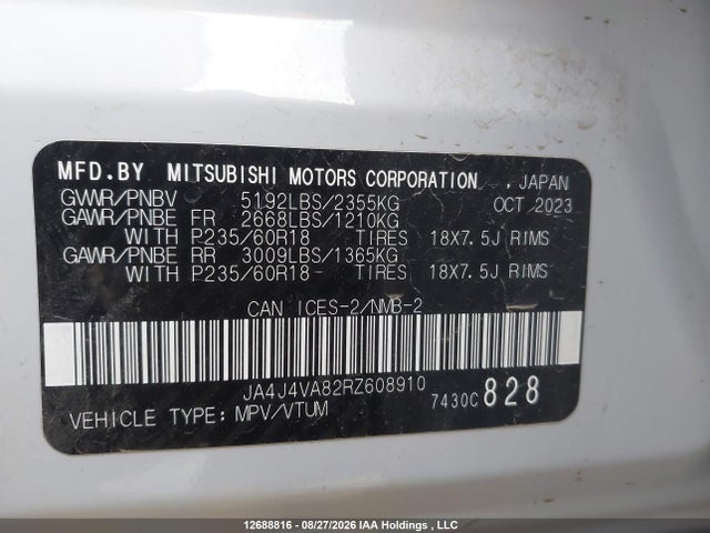 JA4J4VA82RZ608910 Mitsubishi Outlander Se/black Edition/ralliart