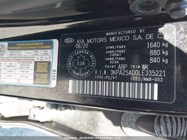 Продаж на аукціоні авто 2020 Kia Rio Lx/lx+, vin: 3KPA25AD0LE335221, номер лоту: 12688828