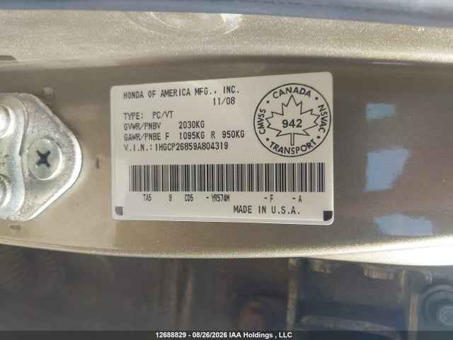 Продаж на аукціоні авто 2009 Honda Accord Sedan, vin: 1HGCP26859A804319, номер лоту: 12688829