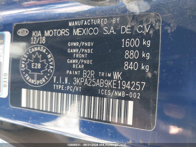 KIA Rio Lx/lx+ 2019 3KPA25AB9KE194257 Image 9