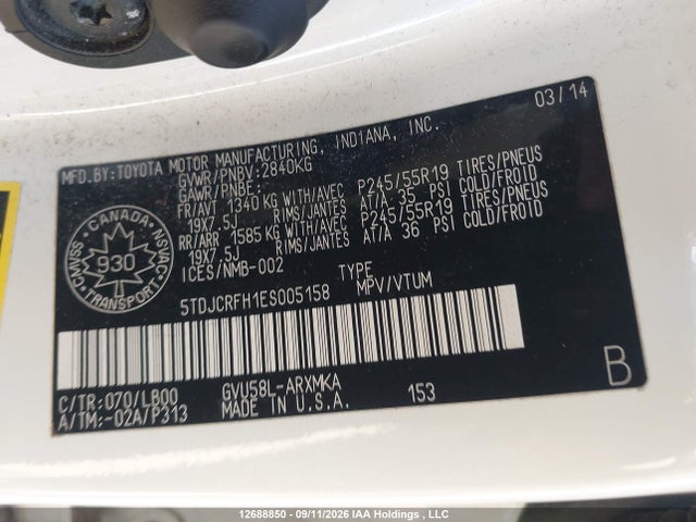 Продажа на аукционе авто 2014 Toyota Highlander Hybrid Xle, vin: 5TDJCRFH1ES005158, номер лота: 12688850