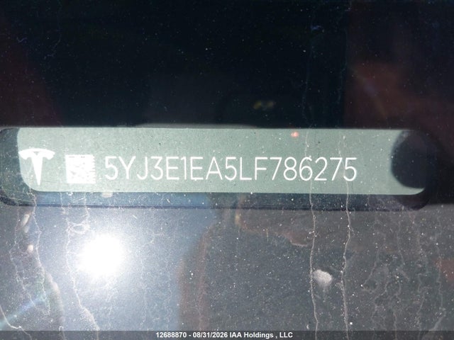 2020 Tesla Model 3 მანქანა იყიდება აუქციონზე, vin: 5YJ3E1EA5LF786275, აუქციონის ნომერი: 12688870