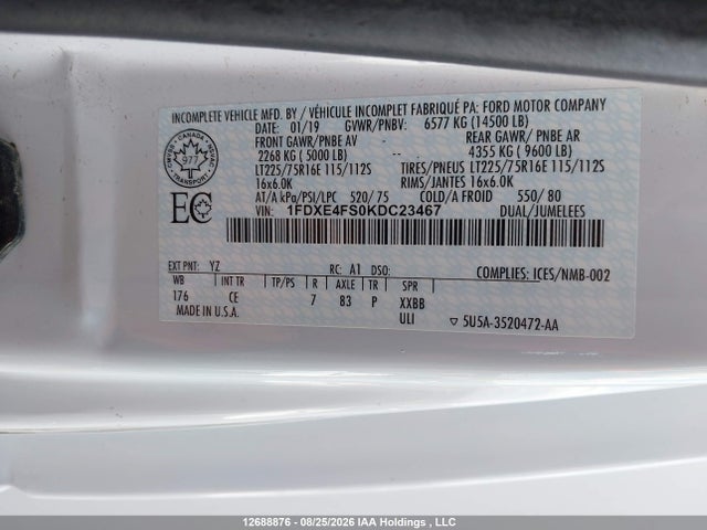 Ford Econoline E450 Super Duty Cutaway Van 2019 1FDXE4FS0KDC23467 Image 9