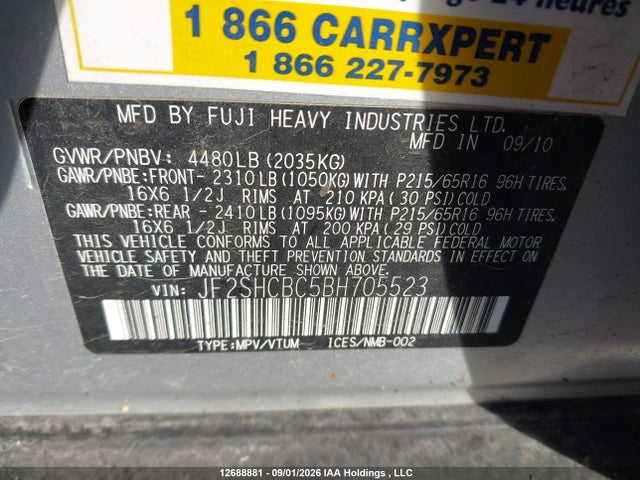 12688881 :رقم المزاد ، JF2SHCBC5BH705523 vin ، 2011 Subaru Forester 2.5x مزاد بيع