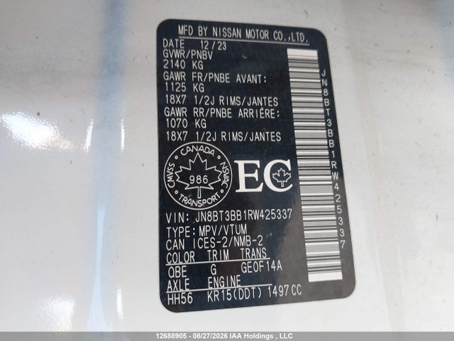 Продаж на аукціоні авто 2024 Nissan Rogue Sv, vin: JN8BT3BB1RW425337, номер лоту: 12688905