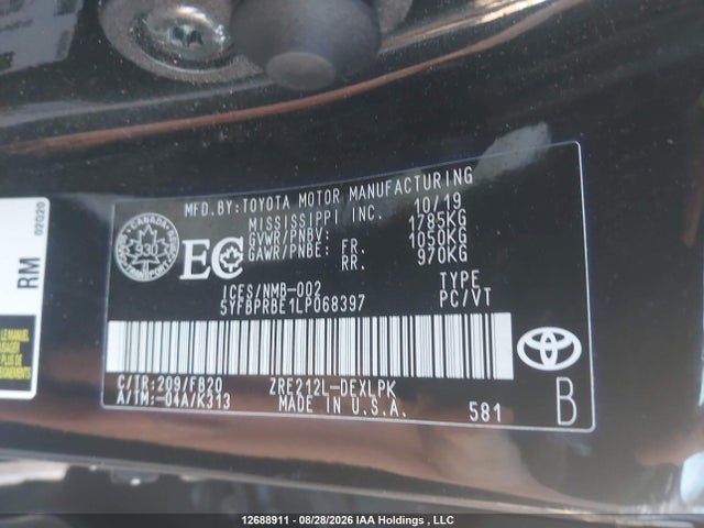 Toyota Corolla 2020 5YFBPRBE1LP068397 Image 16