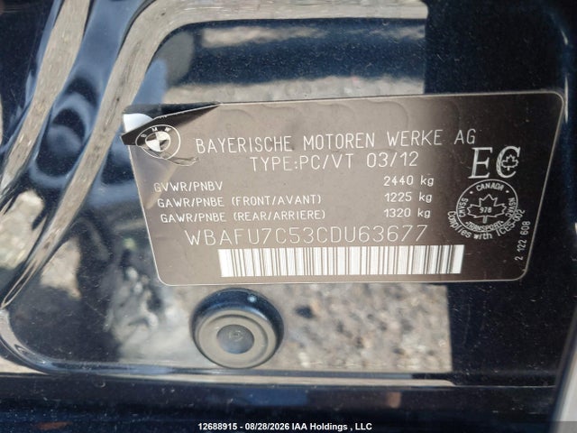 Aukcja sprzedaży 2012 Bmw 535 Xi, vin: WBAFU7C53CDU63677, numer aukcji: 12688915