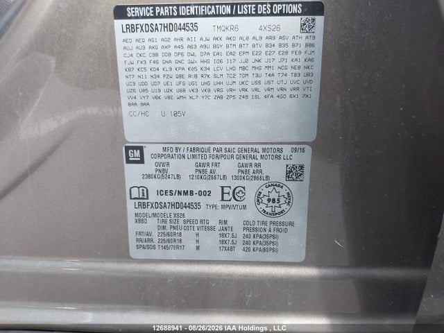 12688941 :رقم المزاد ، LRBFXDSA7HD044535 vin ، 2017 Buick Envision Essence مزاد بيع