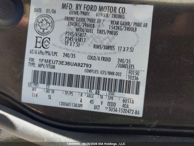 2006 Ford Explorer Xlt მანქანა იყიდება აუქციონზე, vin: 1FMEU73E36UA92793, აუქციონის ნომერი: 12688955