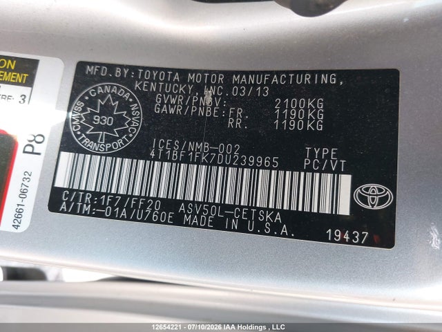Aukcja sprzedaży 2013 Toyota Camry Se, vin: 4T1BF1FK7DU239965, numer aukcji: 12654221
