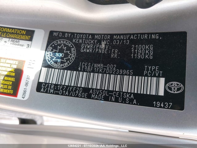 Aukcja sprzedaży 2013 Toyota Camry Se, vin: 4T1BF1FK7DU239965, numer aukcji: 12654221