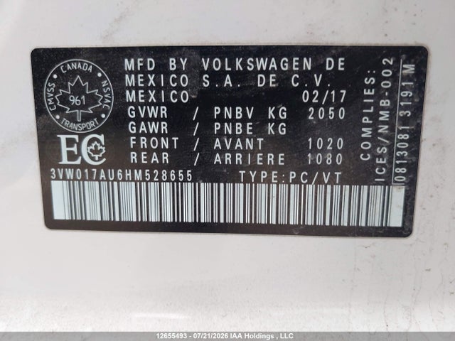 3VW017AU6HM528655 Volkswagen Golf Sportwagen 1.8 Tsi Comfortline/1.8 Tsi Highline/1.8 Tsi Trendline