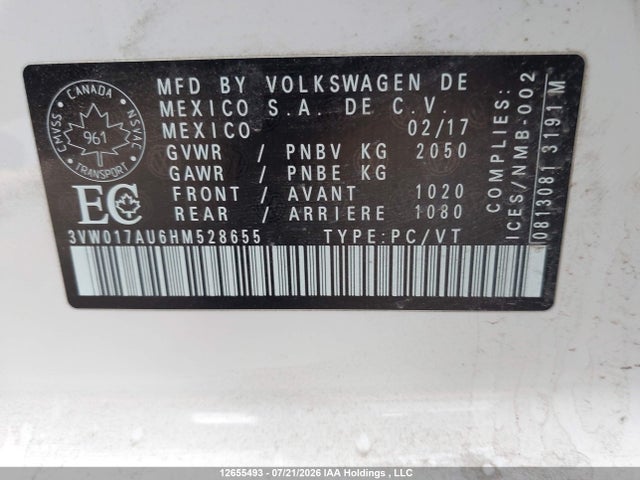 3VW017AU6HM528655 Volkswagen Golf Sportwagen 1.8 Tsi Comfortline/1.8 Tsi Highline/1.8 Tsi Trendline