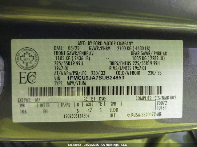 1FMCU9JA7SUB24853 Ford Escape Platinum
