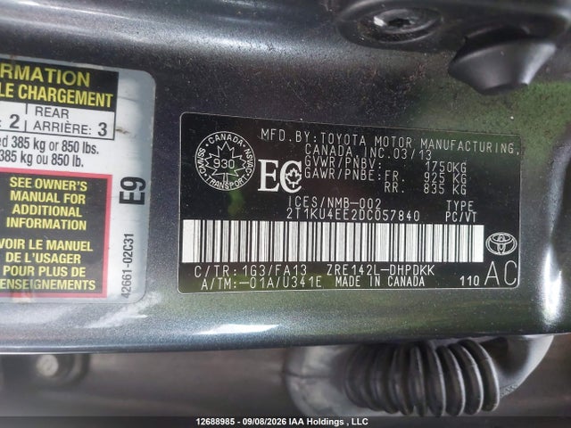 12688985 :رقم المزاد ، 2T1KU4EE2DC057840 vin ، 2013 Toyota Corolla Matrix مزاد بيع