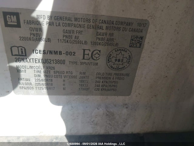 Chevrolet EQUINOX LT 2018 2GNAXTEX0J6213800 Image 9