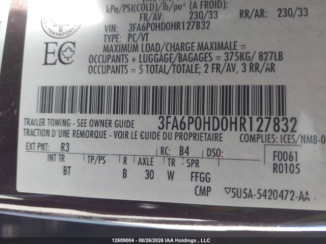 Ford FUSION SE 2017 3FA6P0HD0HR127832 Image 18