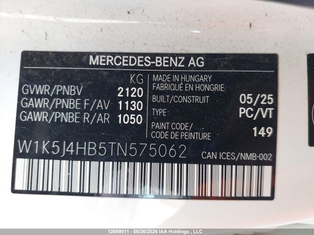 2026 Mercedes-benz Cla 250 4matic მანქანა იყიდება აუქციონზე, vin: W1K5J4HB5TN575062, აუქციონის ნომერი: 12689011