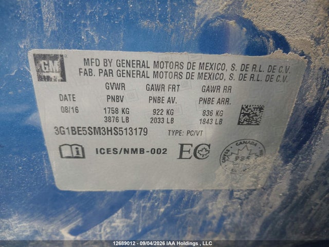 Chevrolet Cruze Lt Auto 2017 3G1BE5SM3HS513179 Image 9