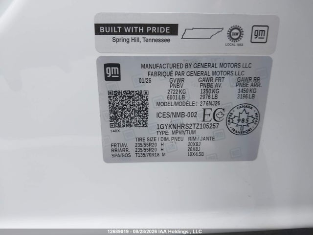 Продаж на аукціоні авто 2026 Cadillac Xt5 Sport Awd, vin: 1GYKNHRS2TZ105257, номер лоту: 12689019