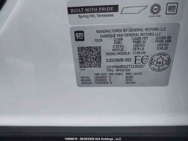 Продаж на аукціоні авто 2026 Cadillac Xt5 Sport Awd, vin: 1GYKNHRS2TZ105257, номер лоту: 12689019