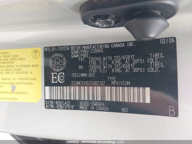 12689020 :رقم المزاد ، 2T2HK31U57C002127 vin ، 2007 Lexus Rx 350 مزاد بيع