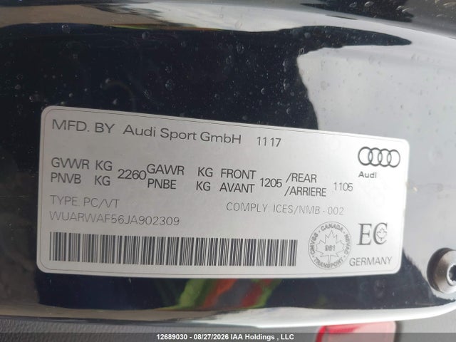 Aukcja sprzedaży 2018 Audi Rs 5 2.9, vin: WUARWAF56JA902309, numer aukcji: 12689030