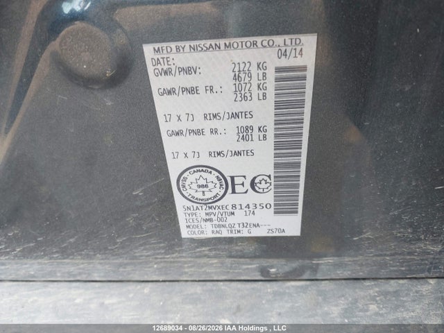 5N1AT2MVXEC814350 Nissan Rogue S/sl/sv