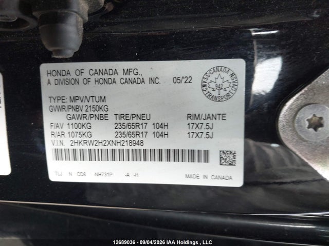 Honda CR-V 2022 2HKRW2H2XNH218948 Image 9
