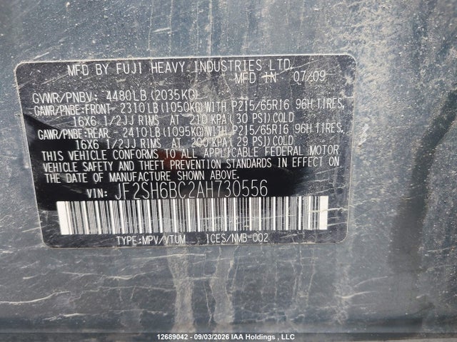 Продажа на аукционе авто 2010 Subaru Forester Xs, vin: JF2SH6BC2AH730556, номер лота: 12689042