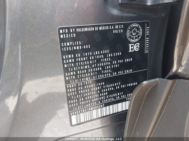 Aukcja sprzedaży 2024 Volkswagen Taos Comfortline, vin: 3VVEX7B21RM004207, numer aukcji: 12689077