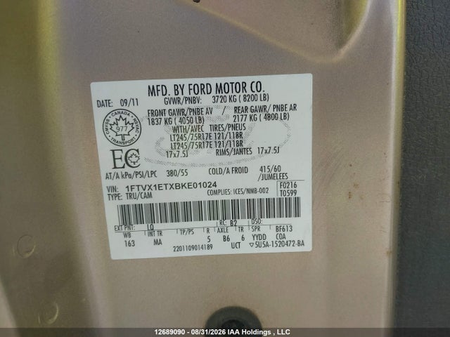 Продажа на аукционе авто 2011 Ford F-150, vin: 1FTVX1ETXBKE01024, номер лота: 12689090