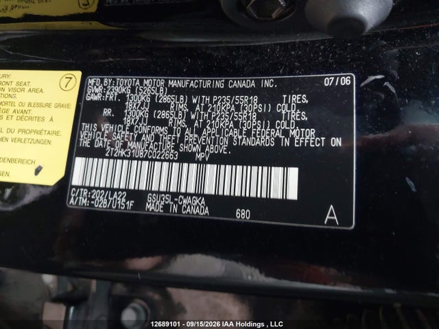 Aukcja sprzedaży 2007 Lexus Rx 350, vin: 2T2HK31U87C022663, numer aukcji: 12689101